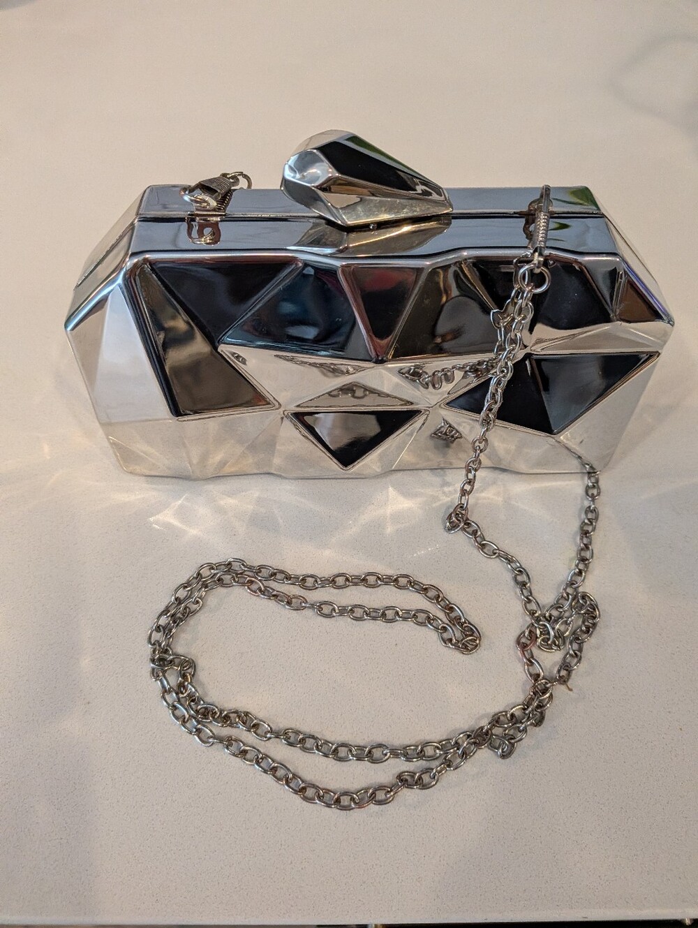 Lexi & Park Silver Geometric Metallic Evening Clutch 7" by 4" By 1.2 " Looks New